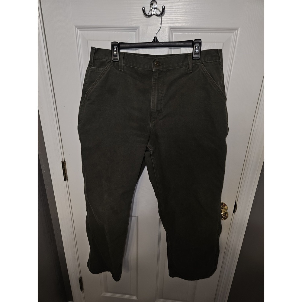 Vintage 0817 Carhartt Carpenter Pants Olive Green Size 38x30 100 Cotton Canvas